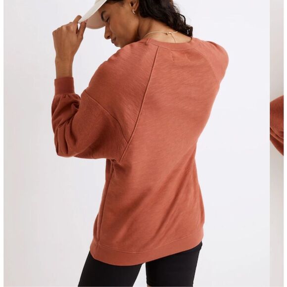 Madewell MWL Pullover Sweatshirt Rust Red Slouchy Raglan Sleeve Top Size M - Picture 2 of 14